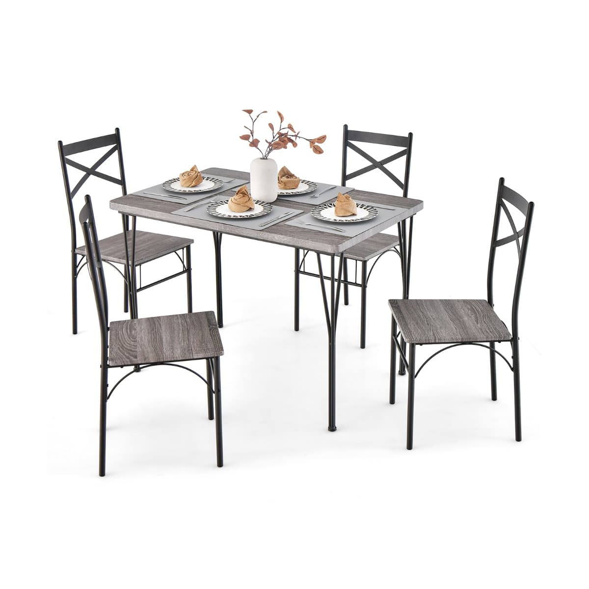Ensemble de Table à Manger 5 Pièces Table de Cuisine Rectangulaire Industrielle et Chaises pour La C